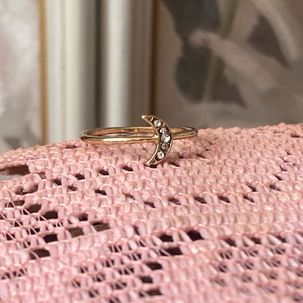 Gold Rhinestone Luna Moon Ring